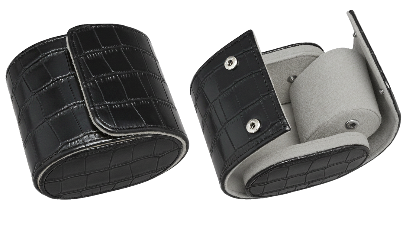 Estuche de reloj tipo rollo – 1 ranura de lujo (cuero estilo cocodrilo)